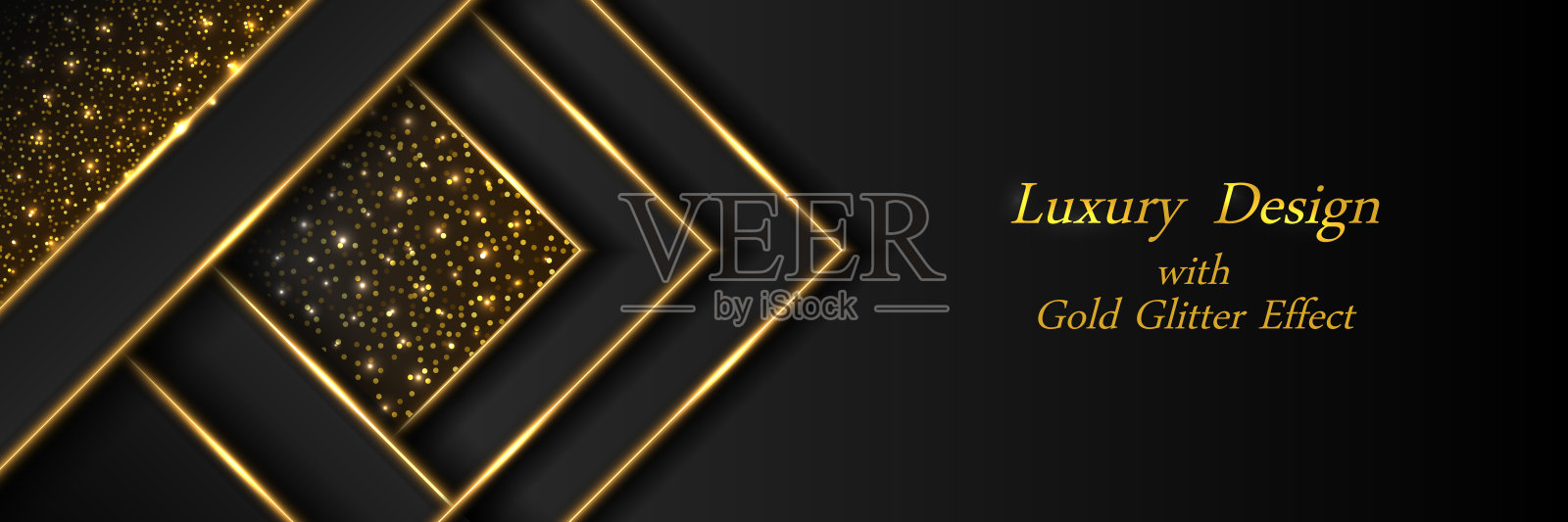 金色辉光奢华背景。几何现代设计。金色发光线条，霓虹灯效果，闪闪发光。商业旗帜或海报。摘要矢量图插画图片素材