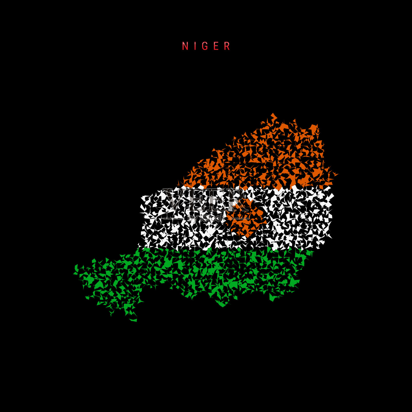 尼日尔国旗图，混乱的颗粒图案在尼日利亚国旗的颜色。矢量图插画图片素材