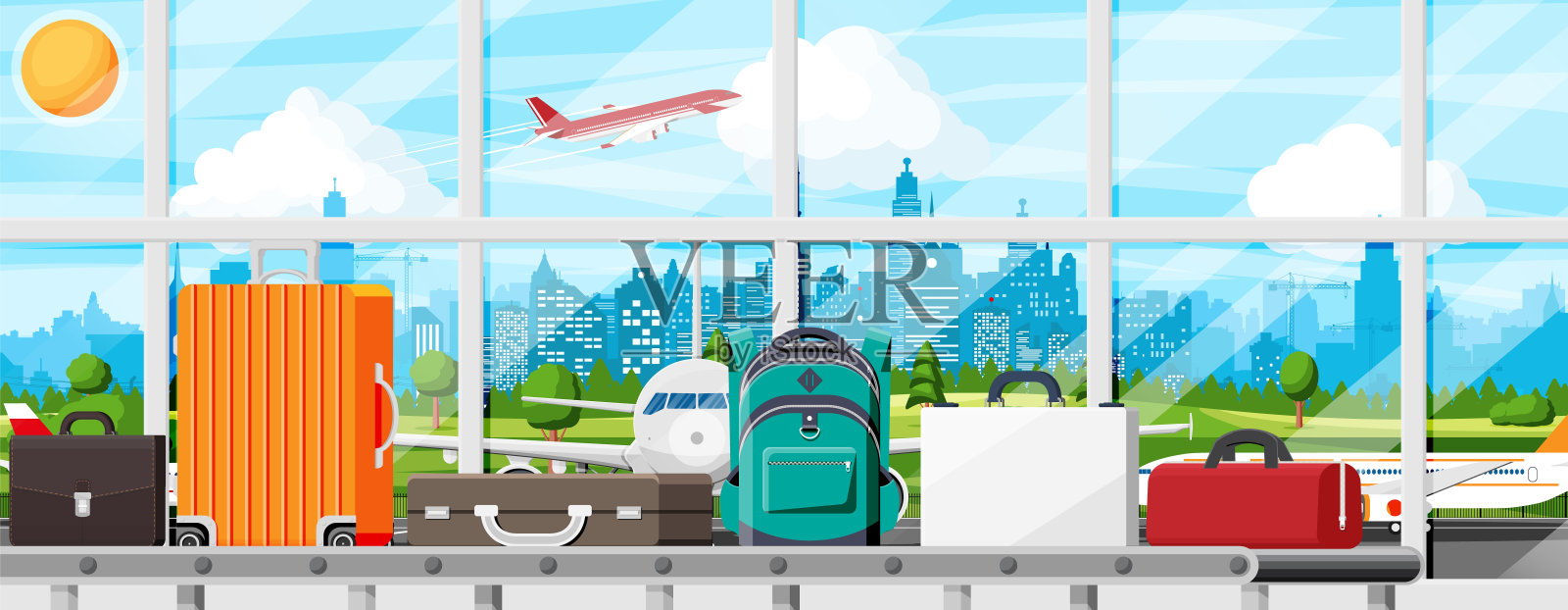 带乘客行李的传送带插画图片素材