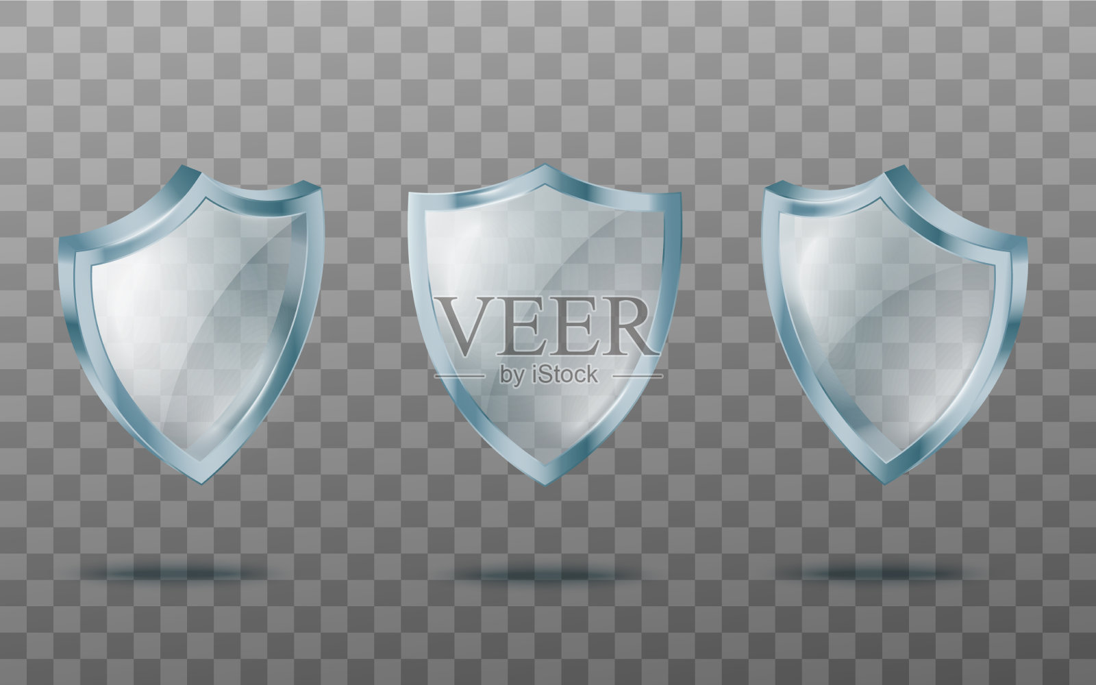 设置模板玻璃安全盾牌逼真图标素材
