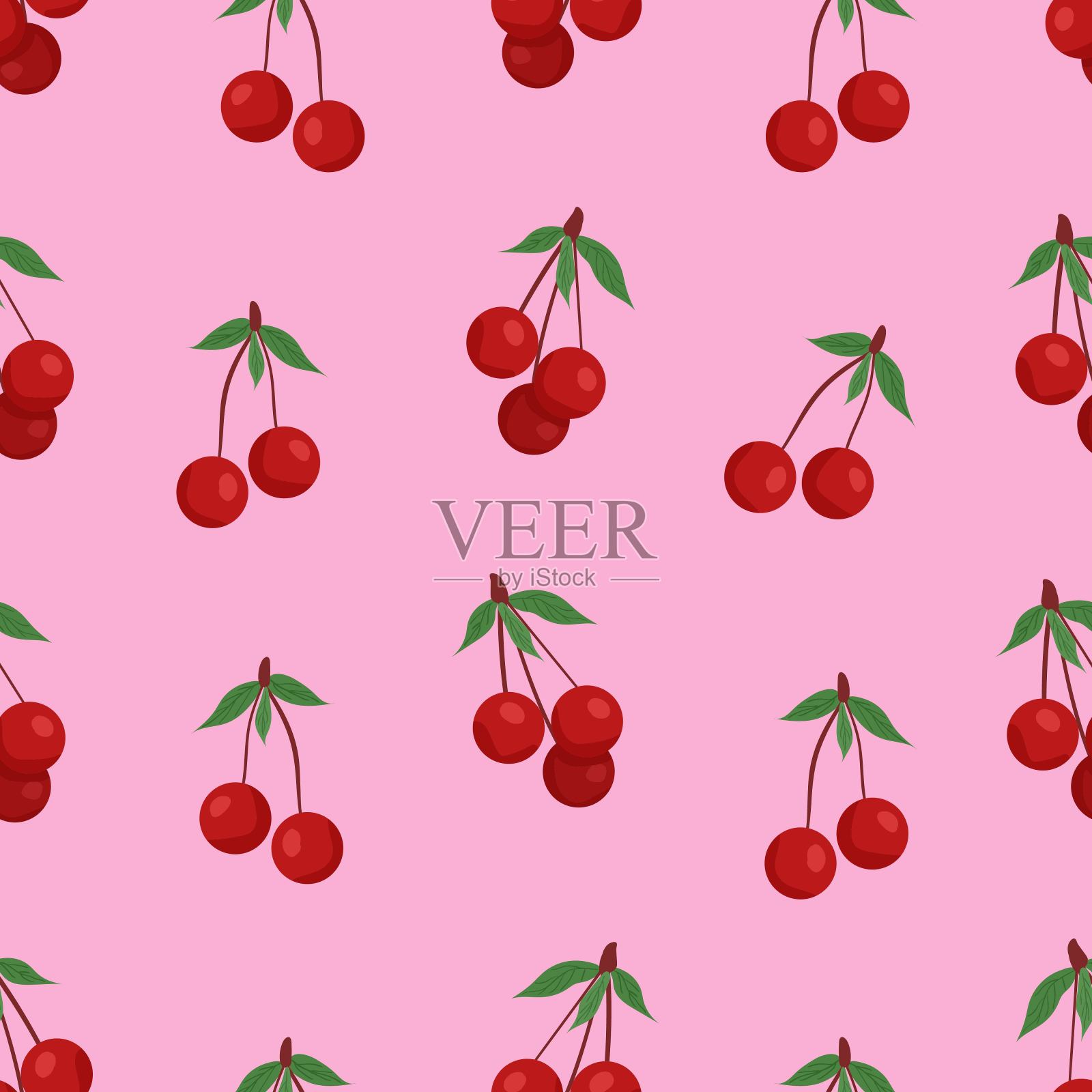 可爱的卡通樱桃。面料、服装、墙纸、纸张的无缝图案设计插画图片素材