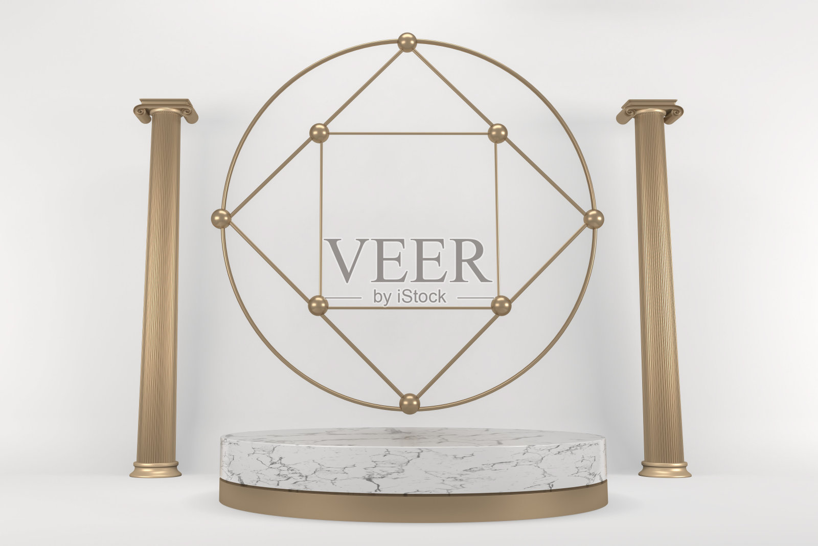 罗马裙楼白色为化妆品，背景为花岗岩白色。三维渲染照片摄影图片