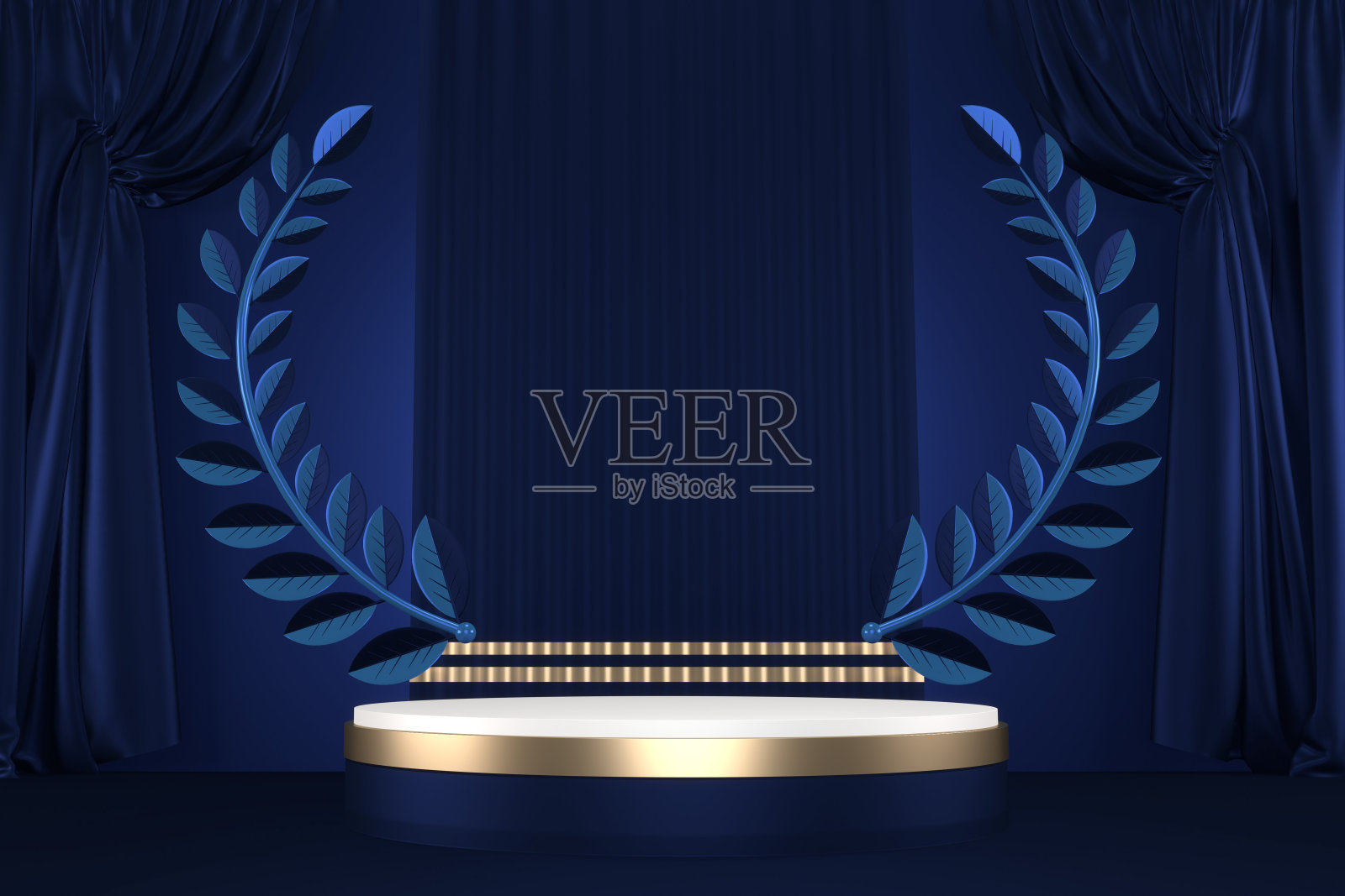 深蓝色几何背景，日式裙房蓝色概念。3d渲染照片摄影图片