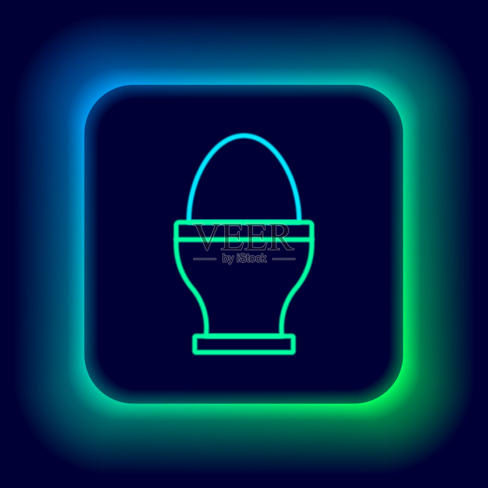 发光的霓虹灯线鸡蛋在一个支架上的图标插画图片素材