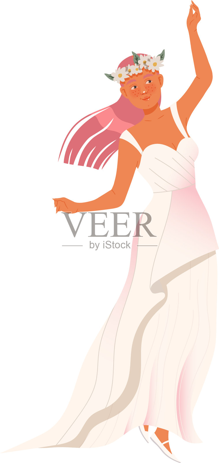 年轻的新娘穿着白色的婚纱像新婚的一样插画图片素材