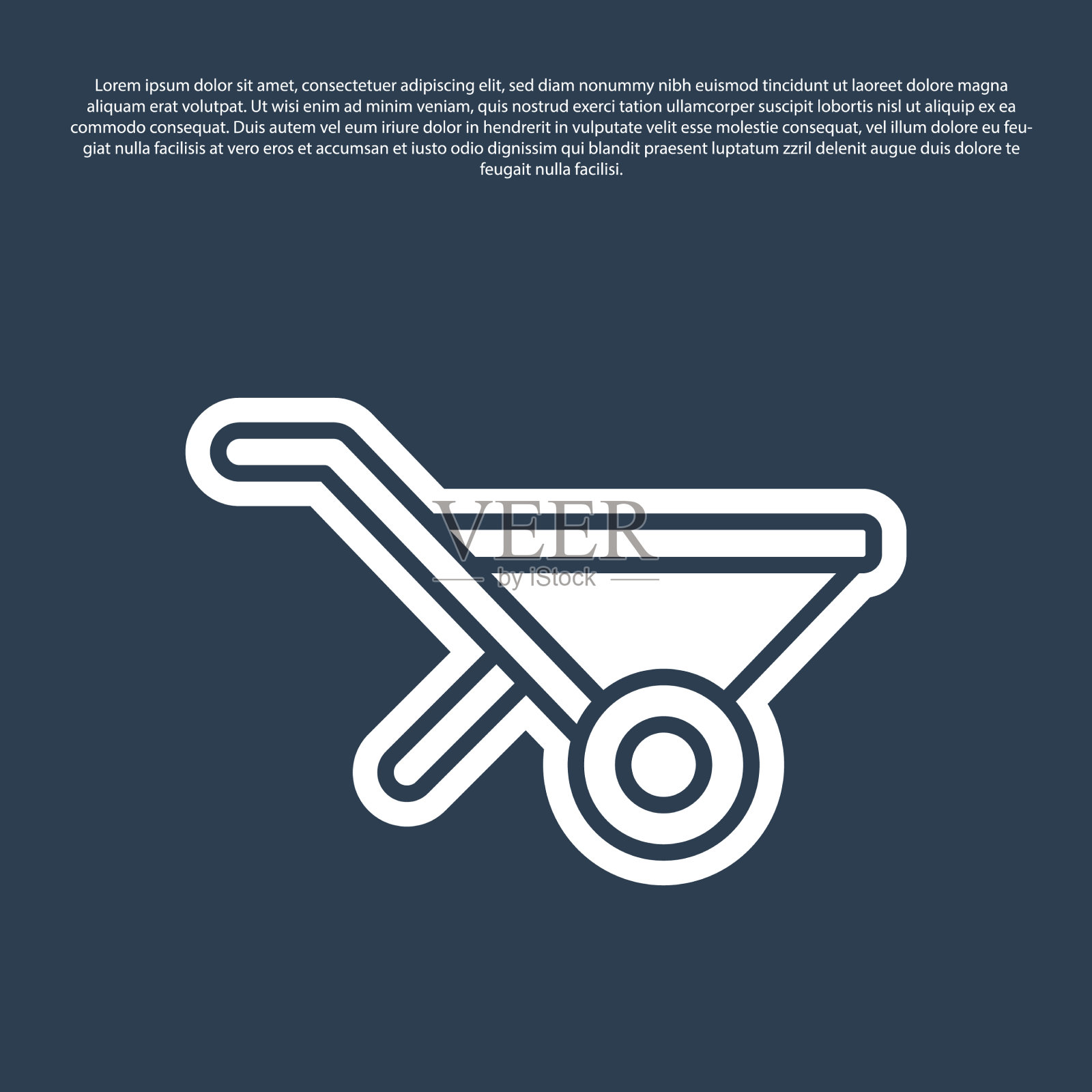 蓝线独轮手推车图标孤立在蓝色插画图片素材