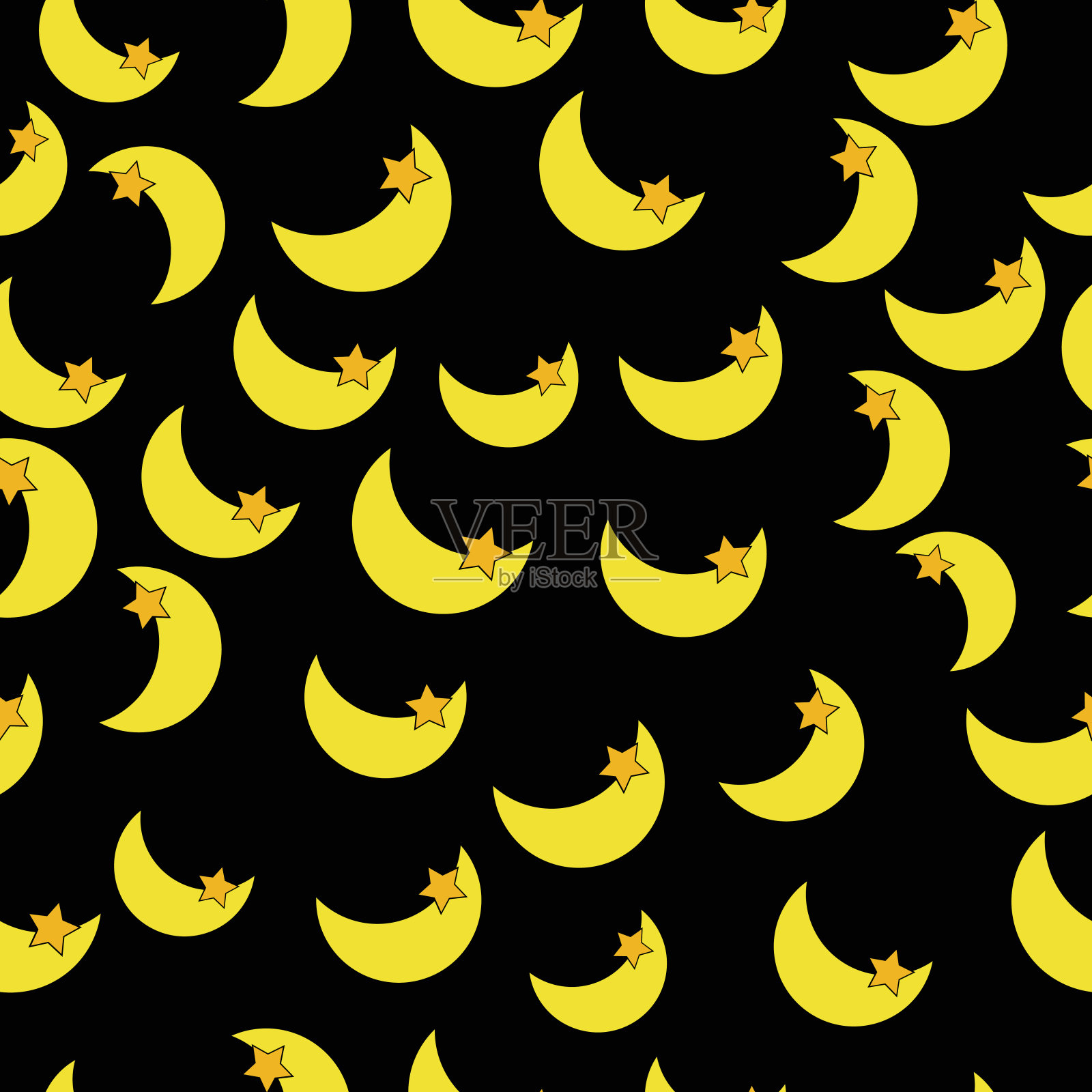 无缝图案与半月和星星在黑色的背景插画图片素材