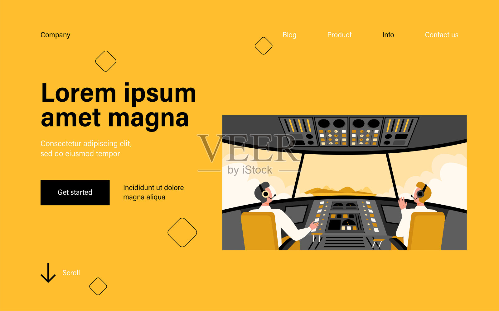 彩色飞机座舱孤立的平面矢量插图插画图片素材