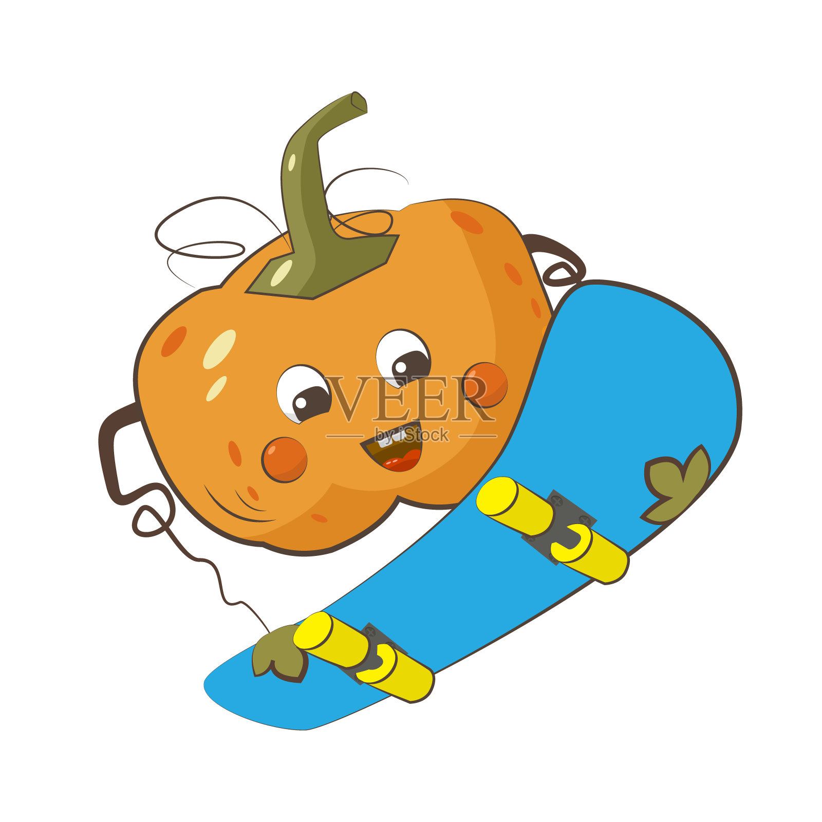 快乐南瓜人物滑板孤立矢量插图。秋天的收获。插画图片素材