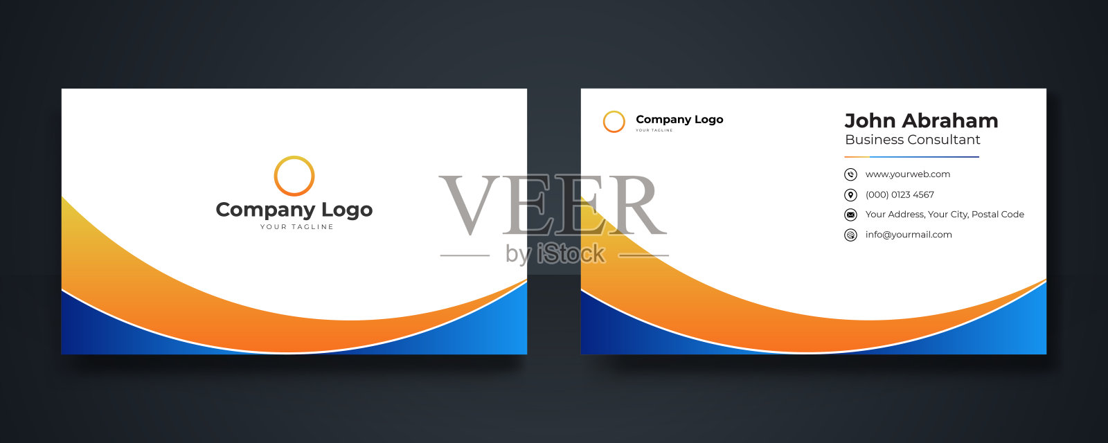 现代企业概念名片模板与蓝色和橙色渐变颜色。创意优雅的名片和名片设计设计模板素材