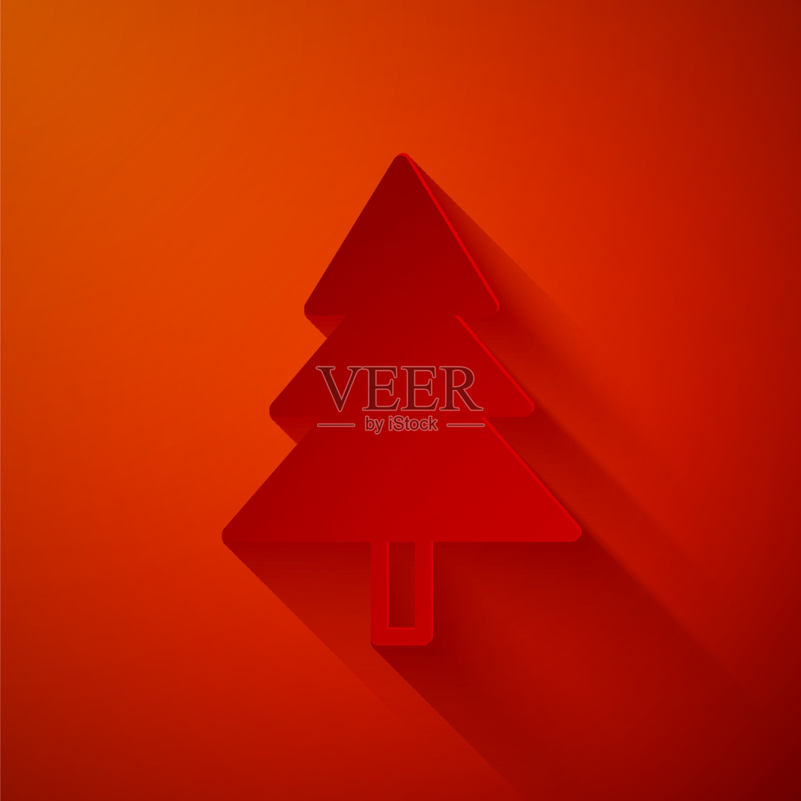 剪纸圣诞树图标孤立在红色插画图片素材