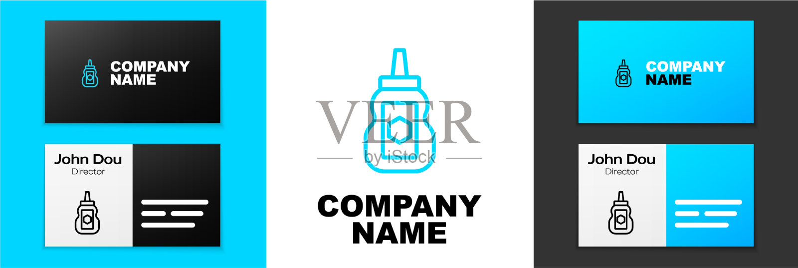 蓝线罐蜂蜜图标孤立在白色插画图片素材