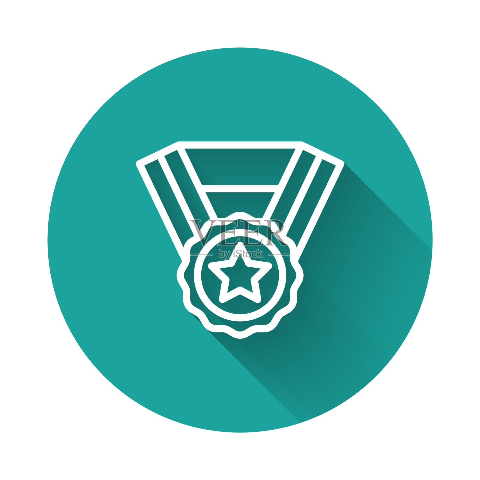 白色线奖章图标孤立与长阴影插画图片素材