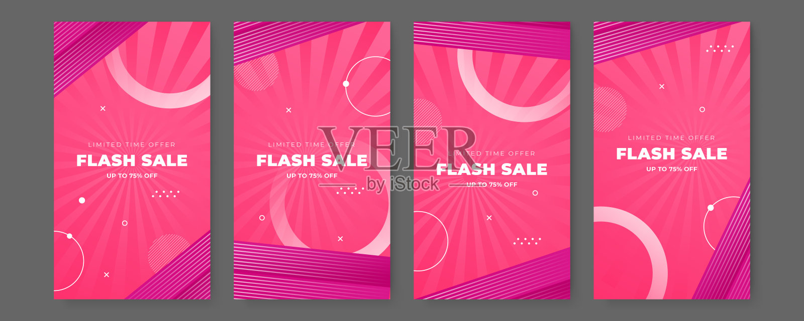 干净的现代社交媒体故事模板。彩色几何背景。限时促销折扣横幅模板促销插画图片素材