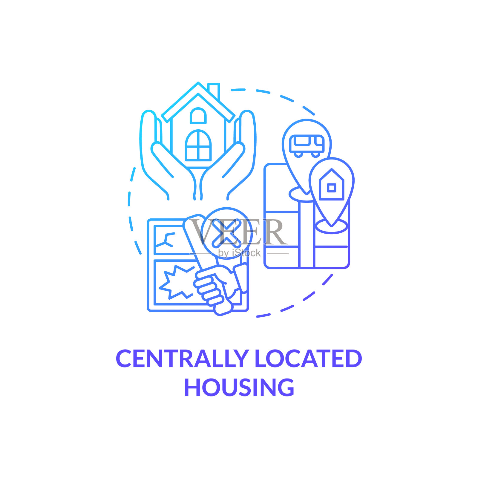 位于中心的房屋概念图标插画图片素材