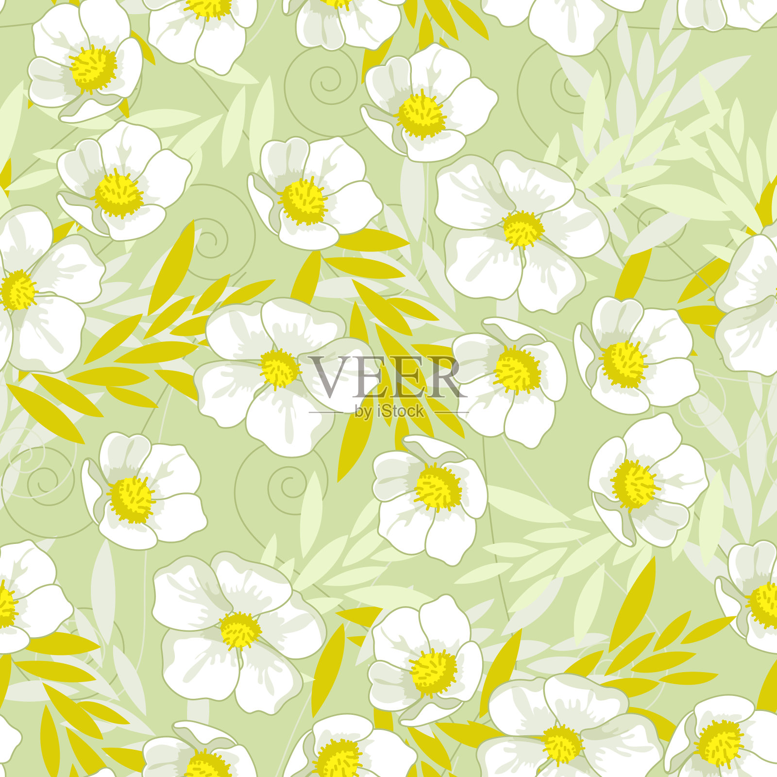 无缝图案与手绘花插画图片素材