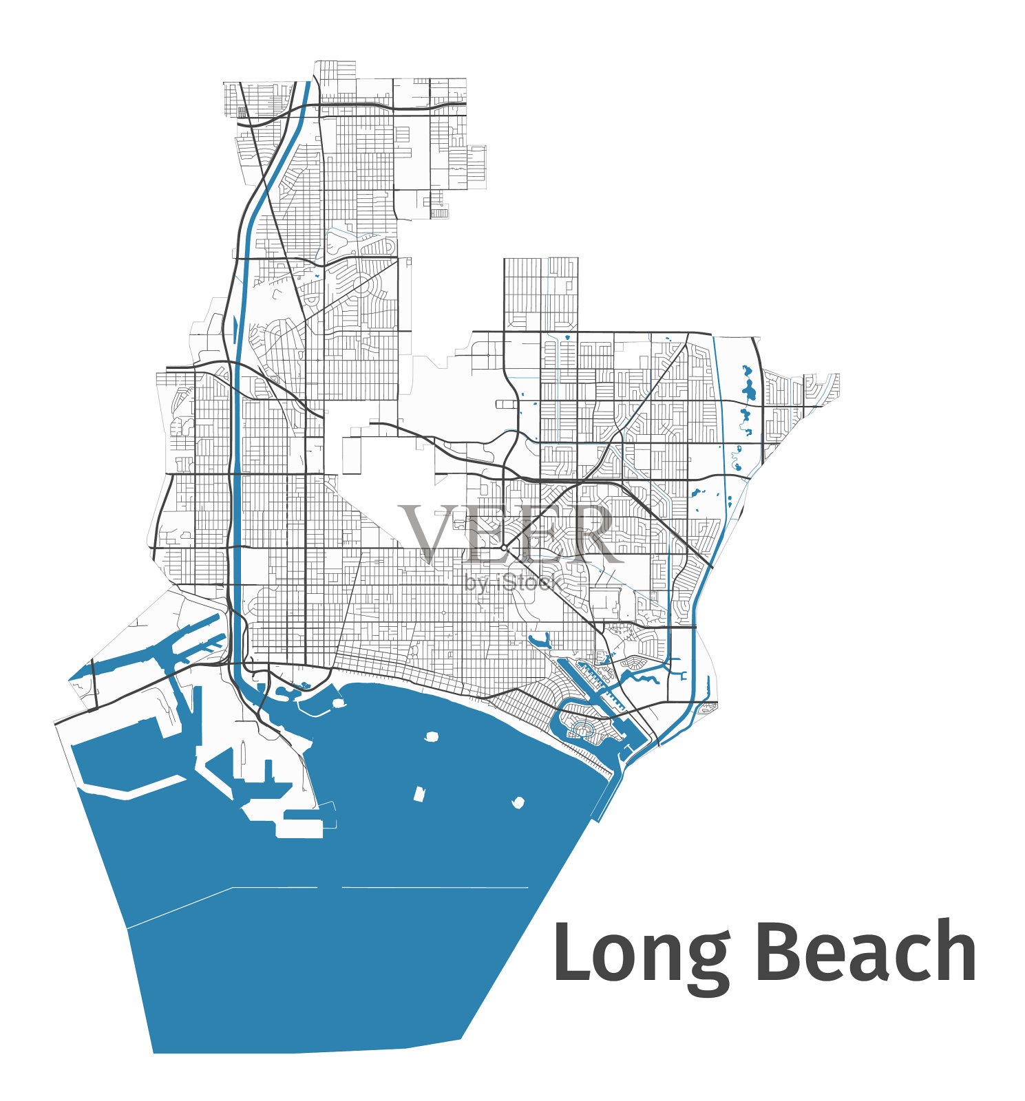 长滩地图长滩城市详细地图插画图片素材