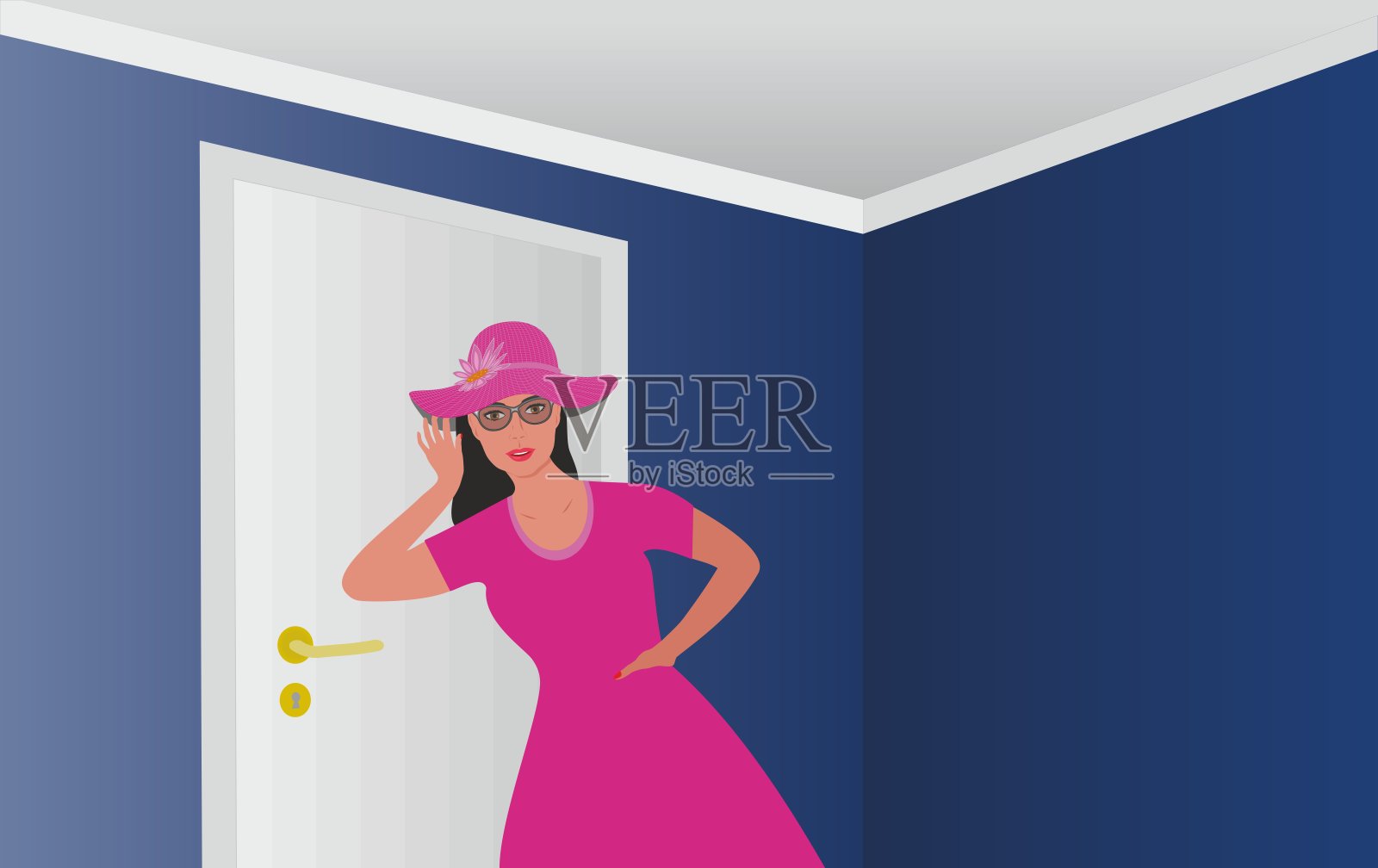 好奇的女人在门边偷听矢量插画插画图片素材