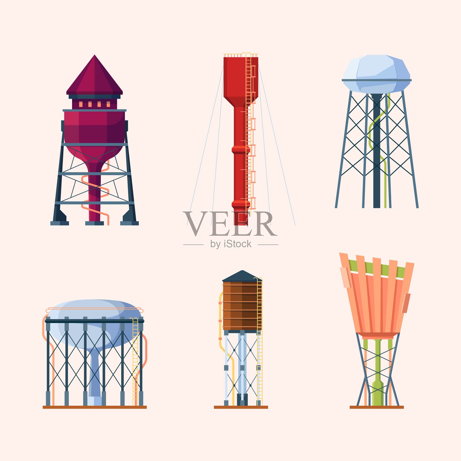 水塔为镇上的大钢铁储备水源插画图片素材