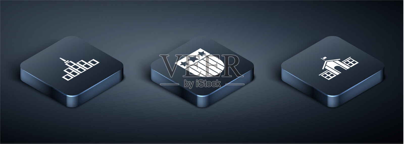 集城市景观美等距图标素材