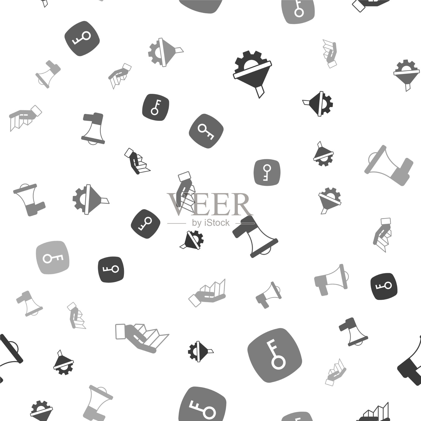 设置销售漏斗与齿轮键扩音器和饼图标素材