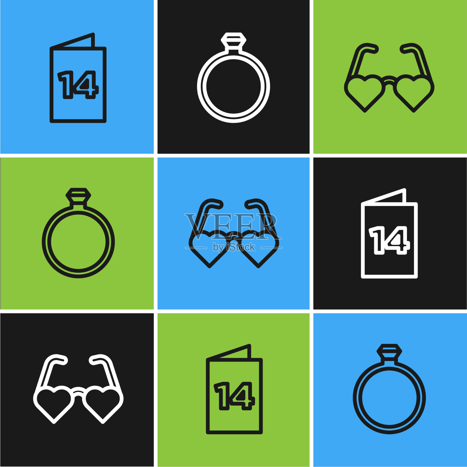 集行贺卡心形爱心眼镜插画图片素材