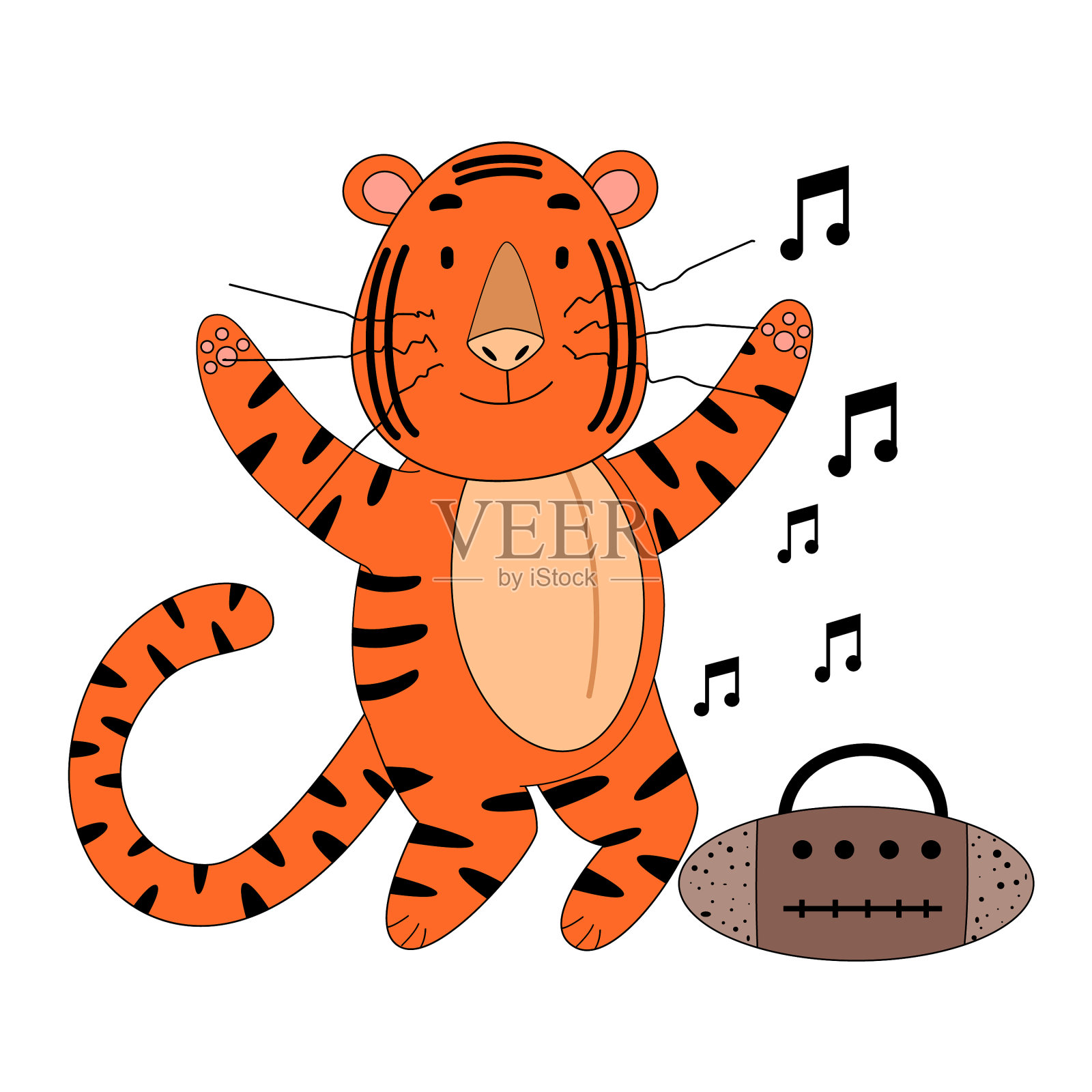 老虎随着音乐跳舞，是一种可爱的动物设计元素图片