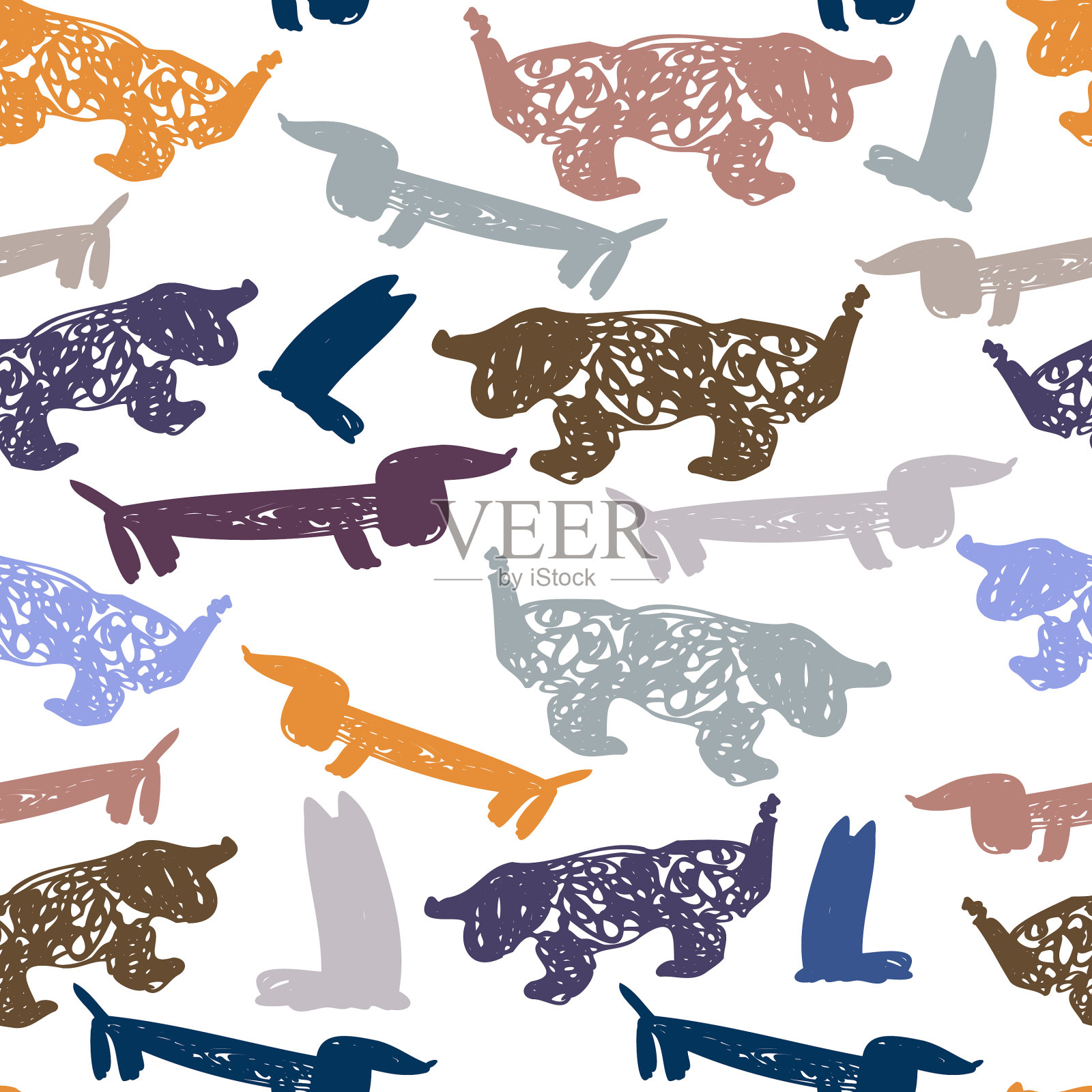 彩色无缝图案可爱的手插画图片素材