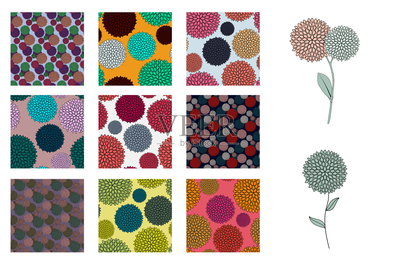 抽象花无缝图案背景插画图片素材