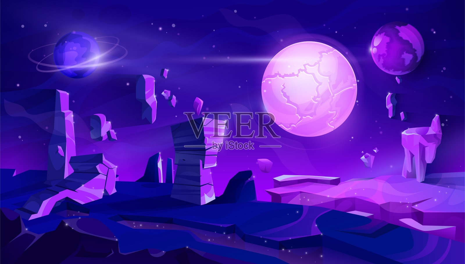 外星球霓虹灯景观太空之夜插画图片素材