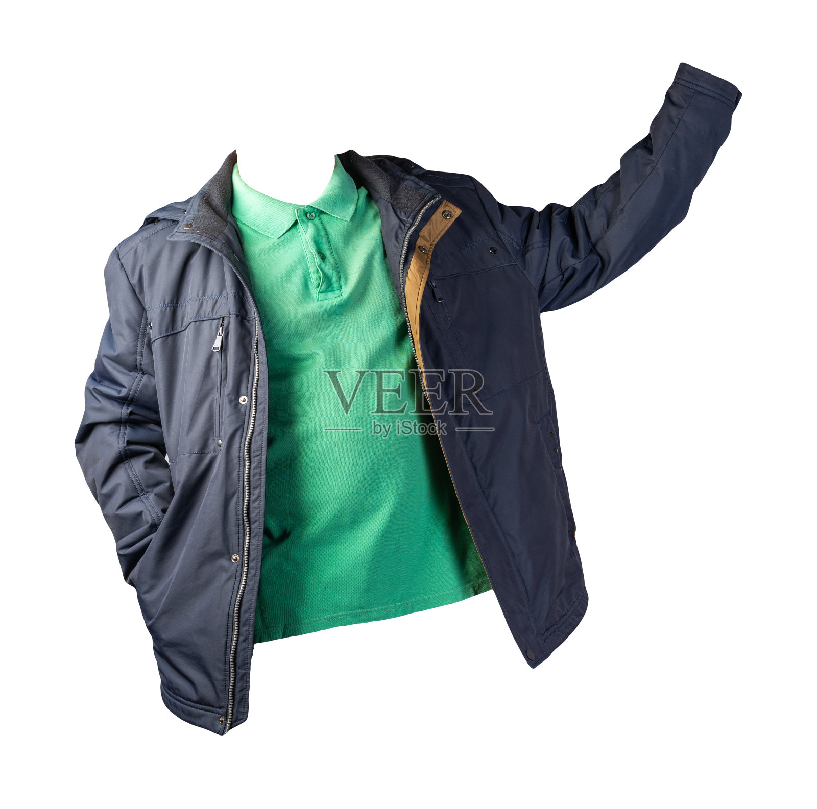 男士t恤和夹克被隔离在白色背景上。休闲装照片摄影图片