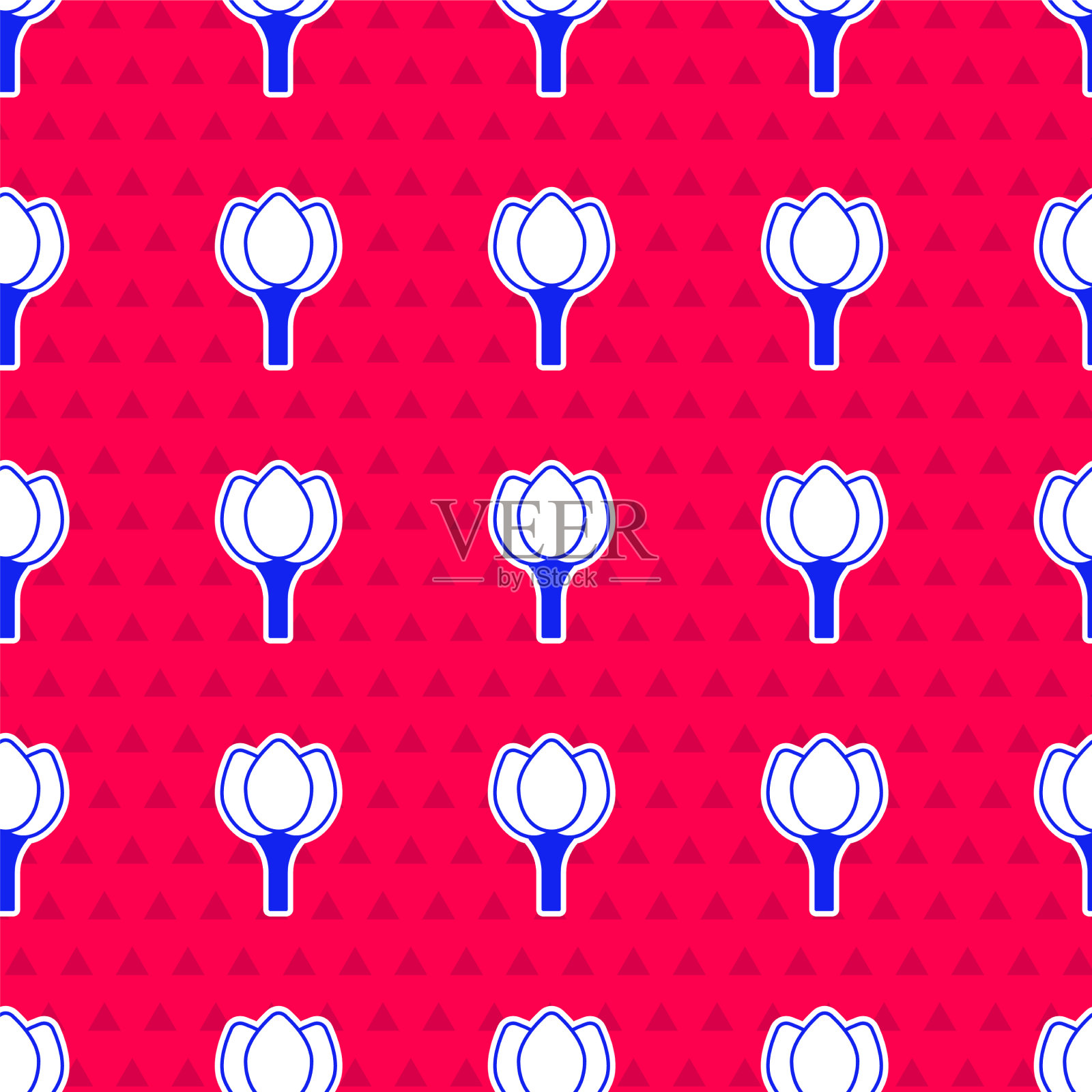 蓝色花朵郁金香图标隔离无缝模式插画图片素材