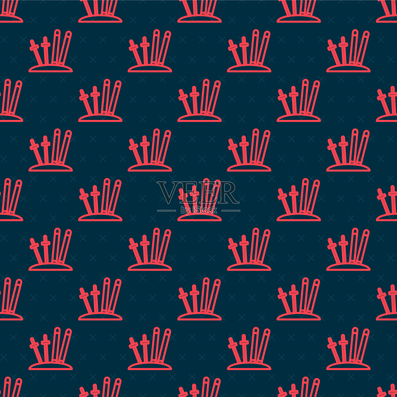 红线滑雪和棍棒图标隔离无缝插画图片素材