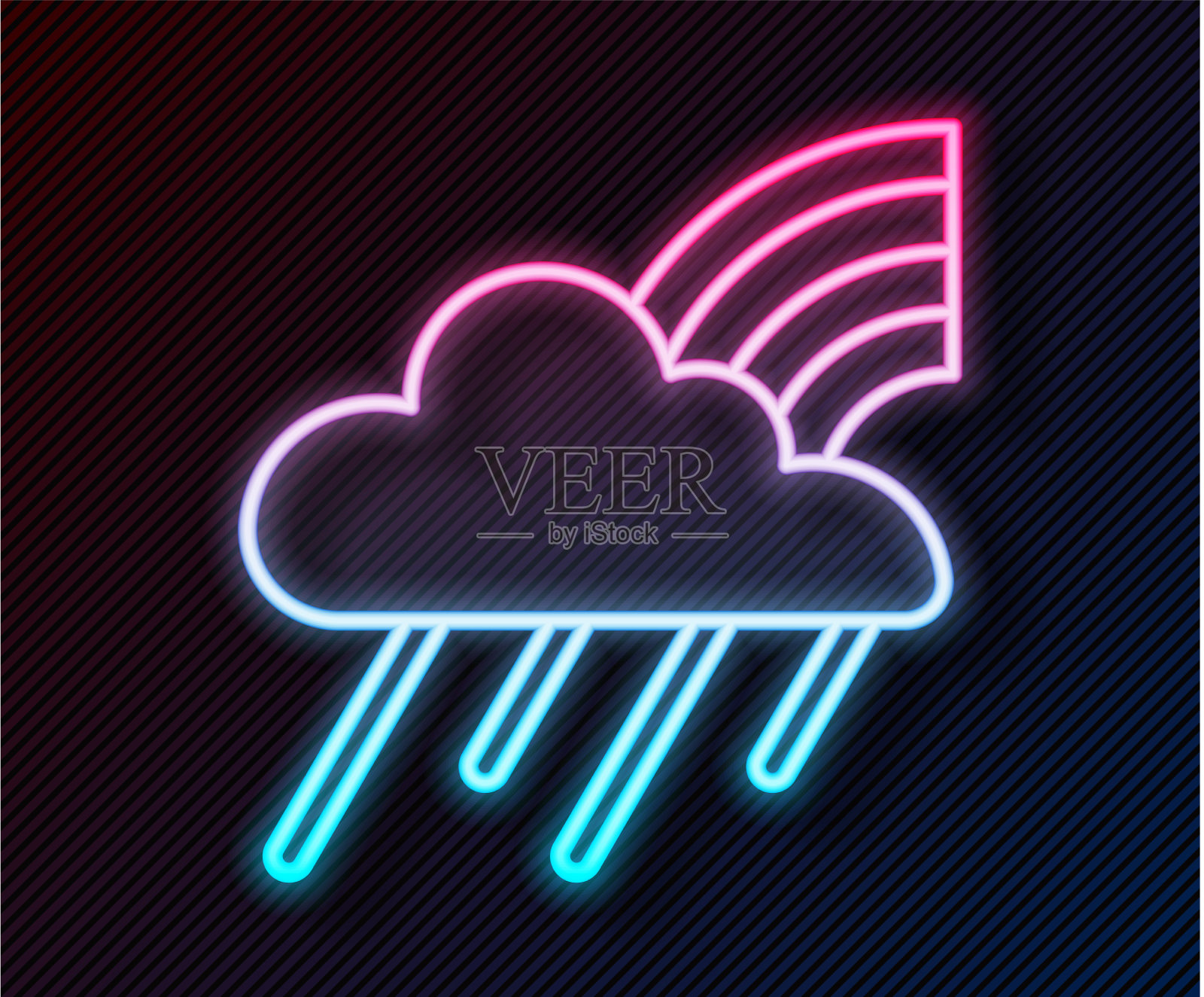 发光的霓虹灯线彩虹与云雨的图标插画图片素材