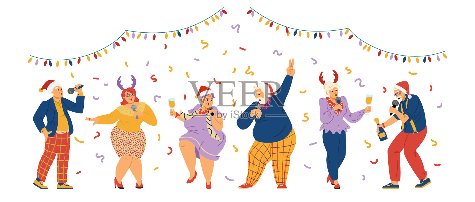 老人在卡拉ok庆祝圣诞节设计元素图片