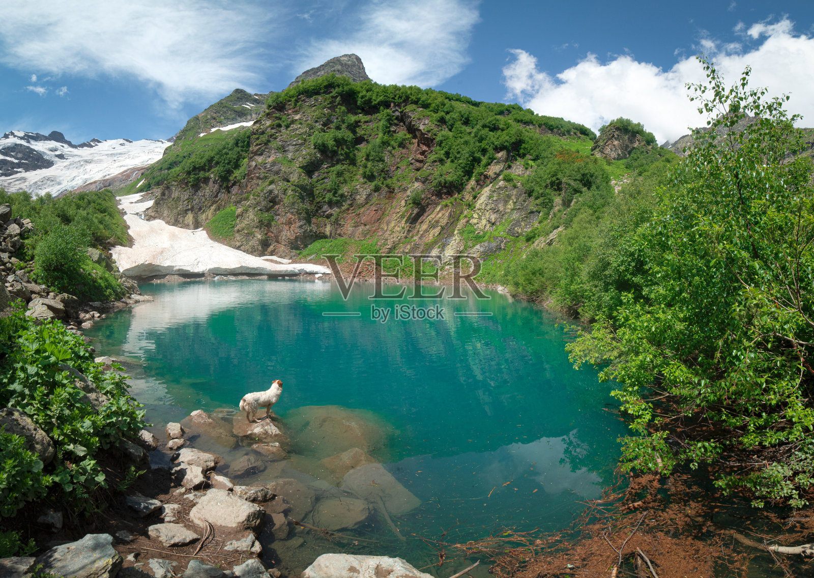 图里山湖和Dombai雪崩的遗迹照片摄影图片