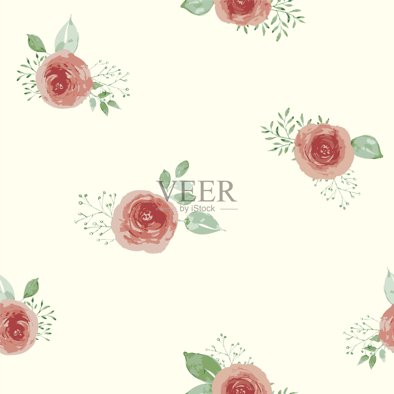 水彩玫瑰装饰在黄色背景插画图片素材