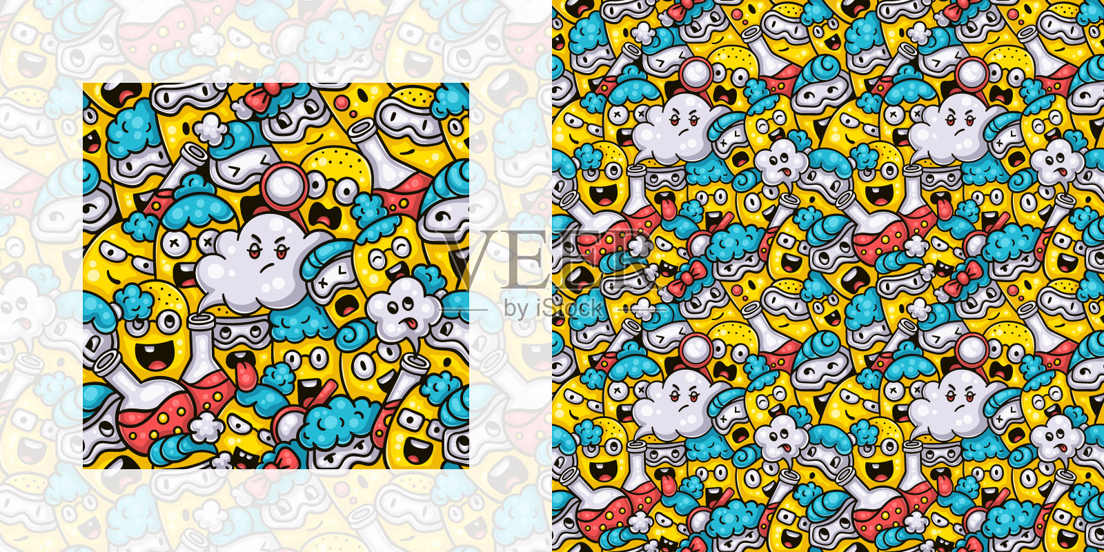 返校无缝涂鸦的理科学生带着实验设备插画图片素材