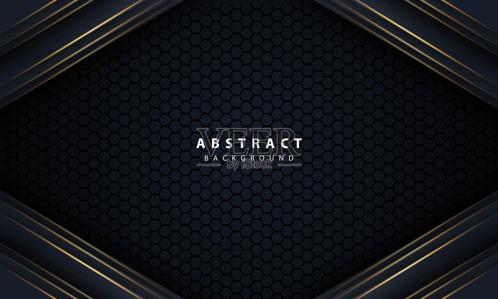 抽象金线箭头在黑色与六边形网格设计现代豪华未来主义技术背景矢量插图。插画图片素材