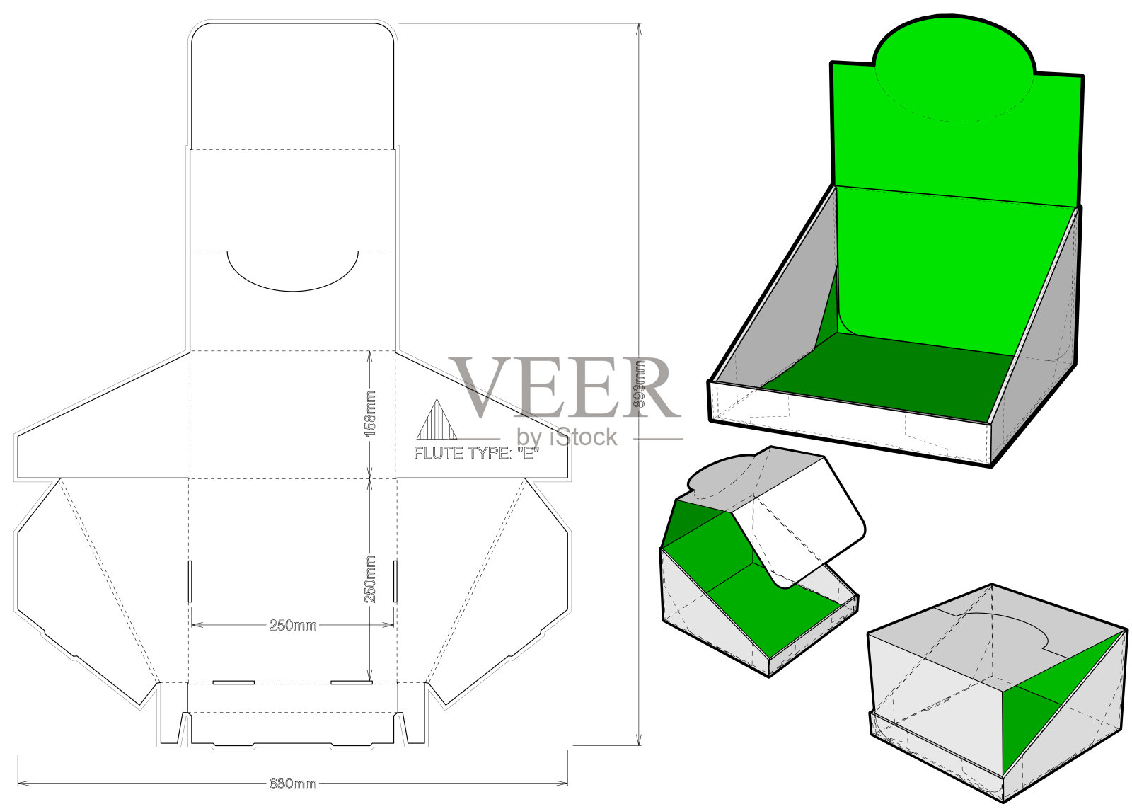 柜台展示架和模切图案。.eps文件是完整的，功能齐全。为真正的纸板生产准备。.eps文件是完整的，功能齐全。插画图片素材