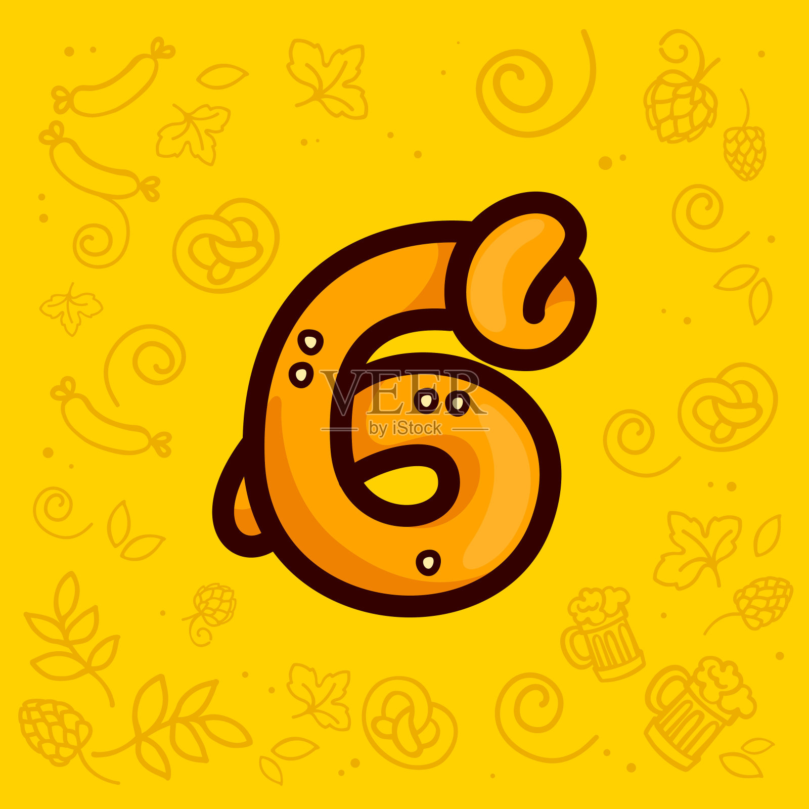 6号标志是用椒盐卷饼做的。插画图片素材