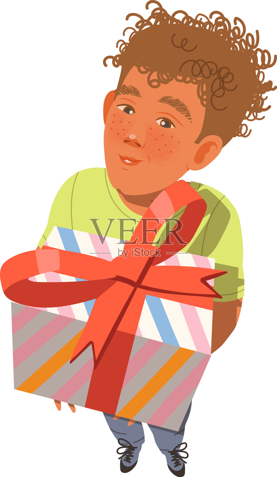 兴奋的卷发少年正在接收插画图片素材