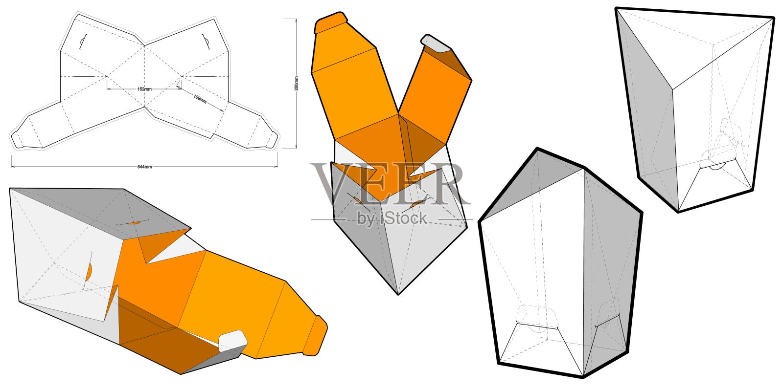 礼品盒和模切图案。.eps文件是完整的，功能齐全。为真正的纸板制作准备。插画图片素材