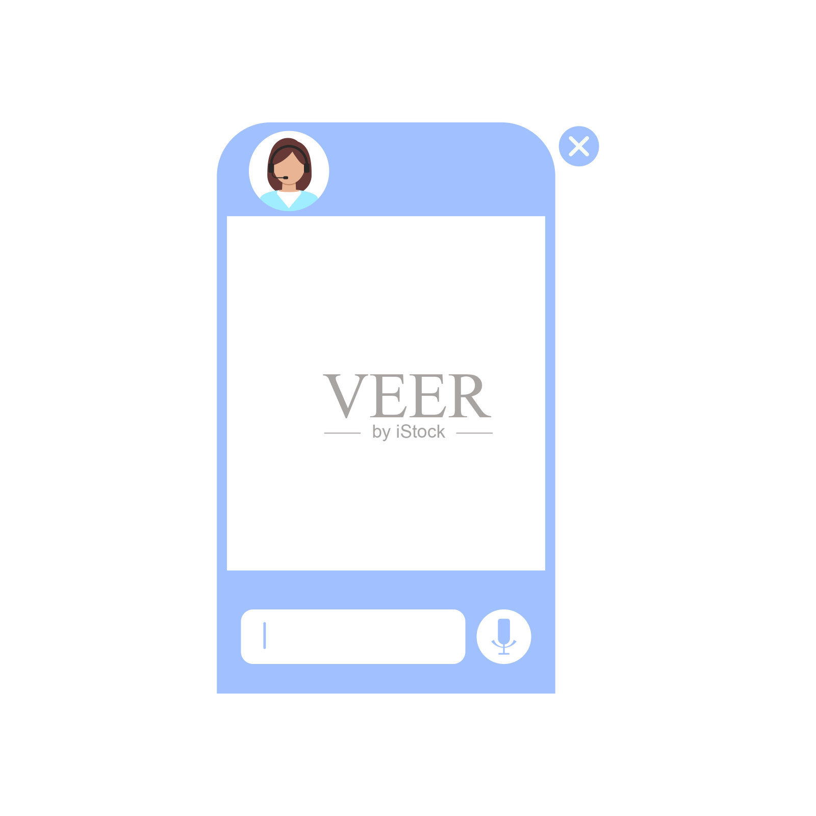 聊天机器人对话窗口与耳机中的女人隔离。插画图片素材