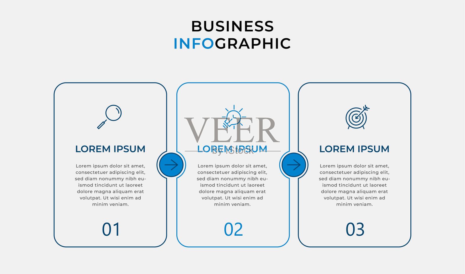 矢量信息图形设计插图业务模板与图标和3个选项或步骤。可用于流程图，演示文稿，工作流布局，横幅，流程图，信息图插画图片素材