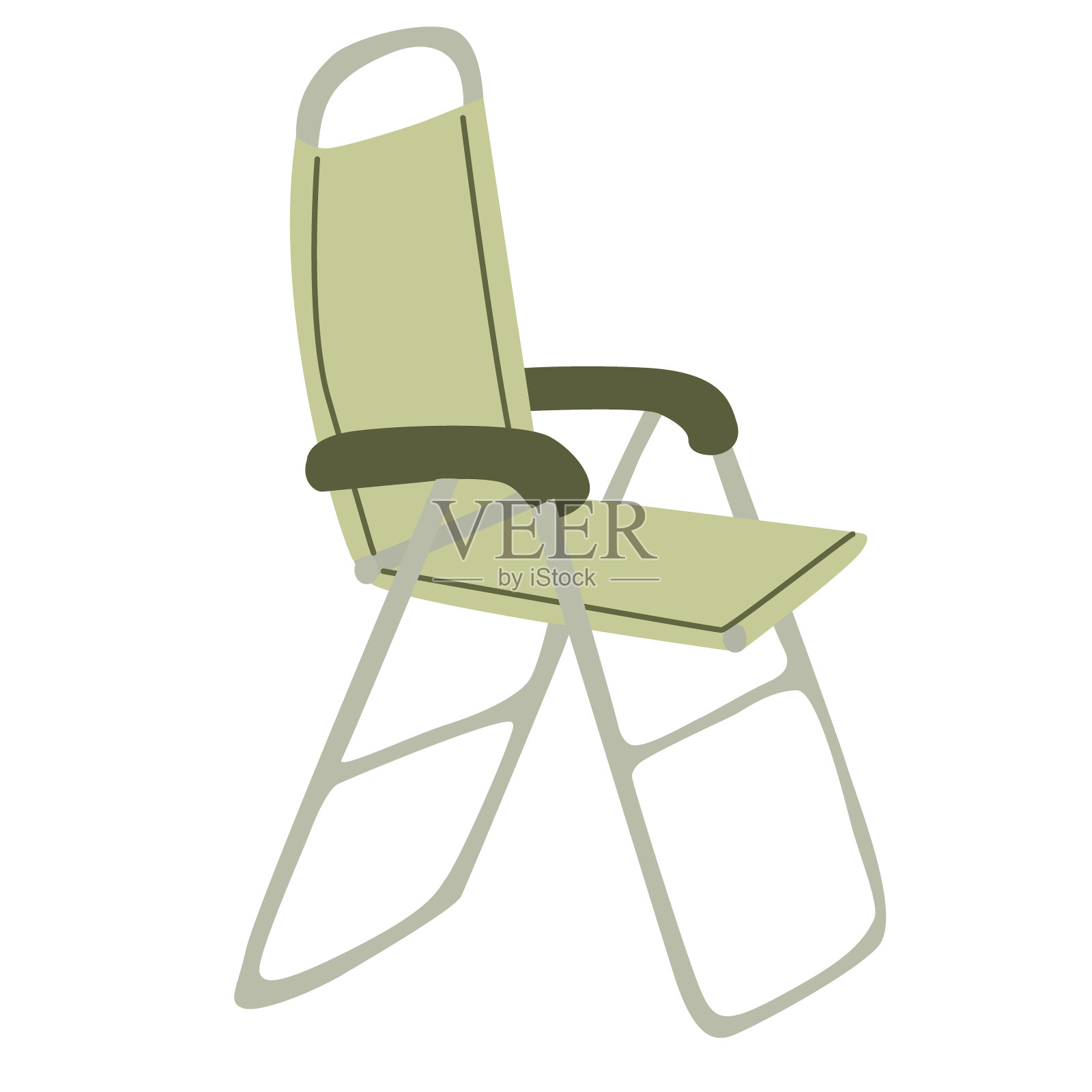 折叠式野营椅手绘平面矢量插图。设计元素图片