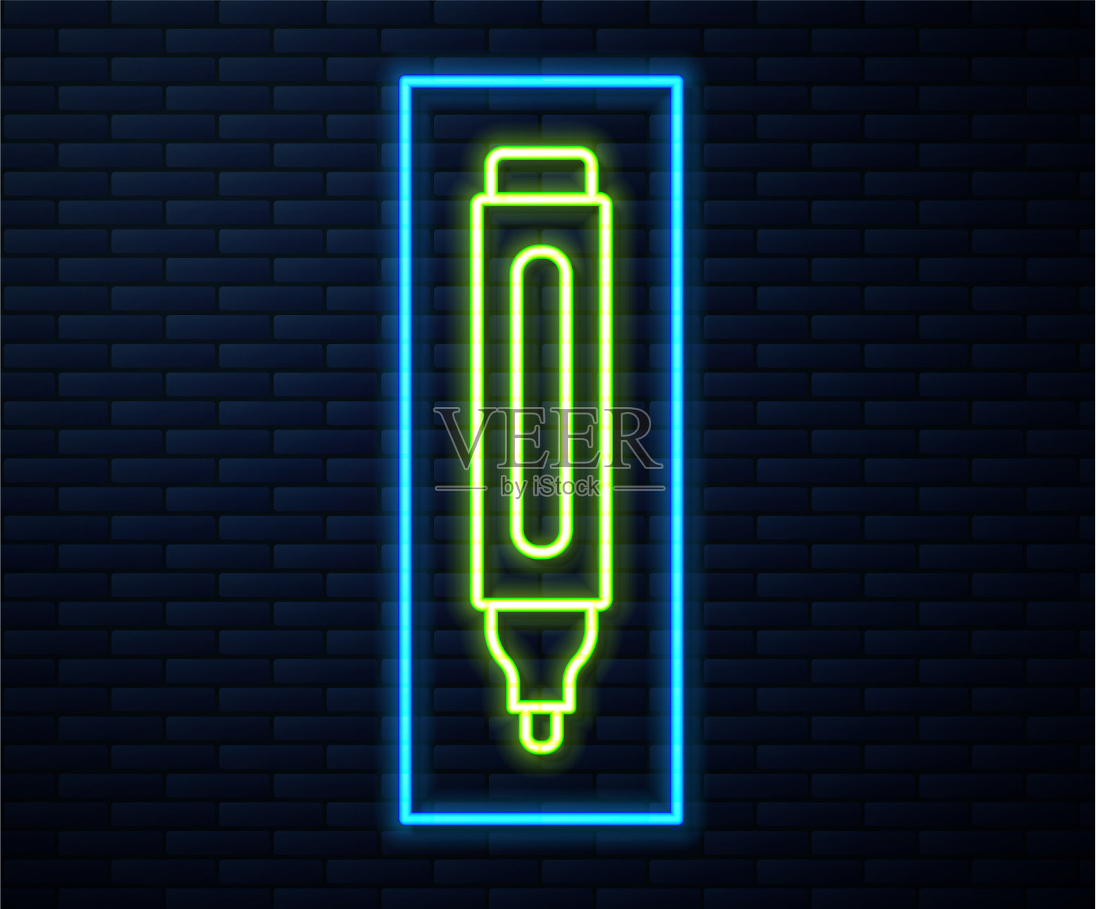 发光的霓虹灯线标记笔图标隔离上插画图片素材