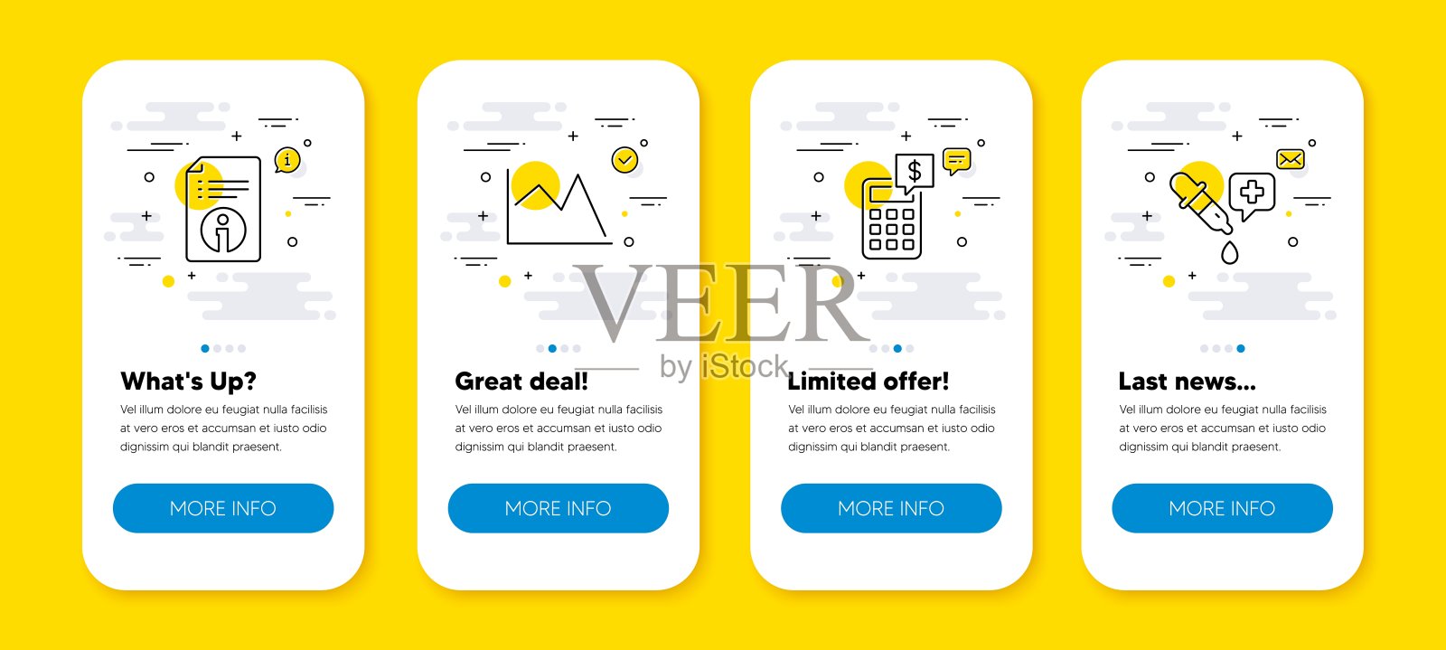 计算器的向量集，技术信息和线图表线图标集。向量插画图片素材