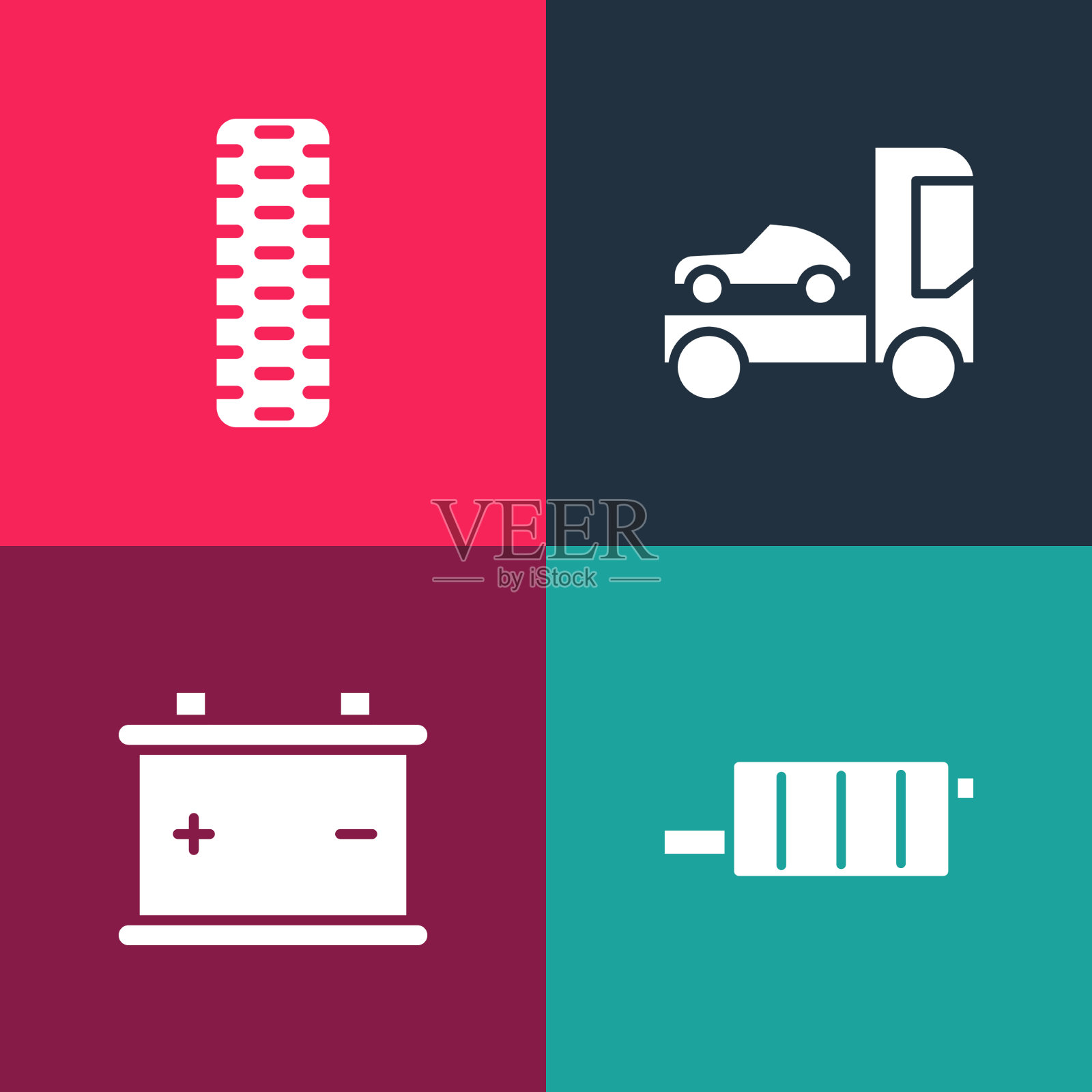 设置波普艺术汽车消声器电池运输车图标素材