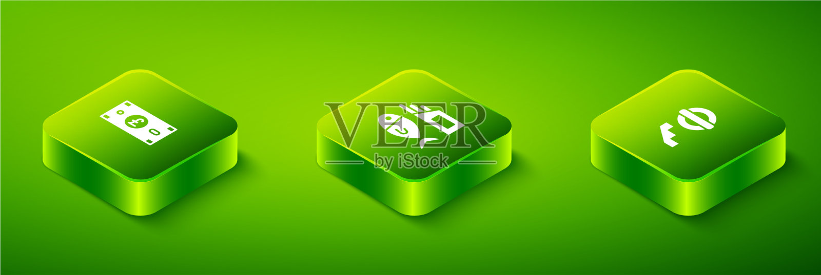 设置等距炸鱼薯条伦敦地铁图标素材